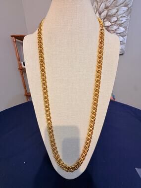 Vintage Gold Tone Heavy Cuban Link Chain Necklace 38”